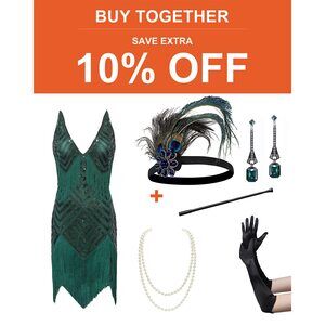 2798 Women's 1920s Flapper Dress With Accessoriess Gatsby
